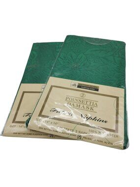 Poinsettia Damask Fabric Napkins 14"x14" Set Of 2 Green Polyester By Better Home